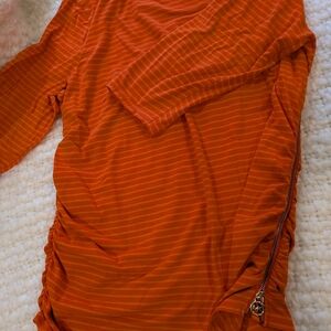 Orange Striped Top with Side Zipper